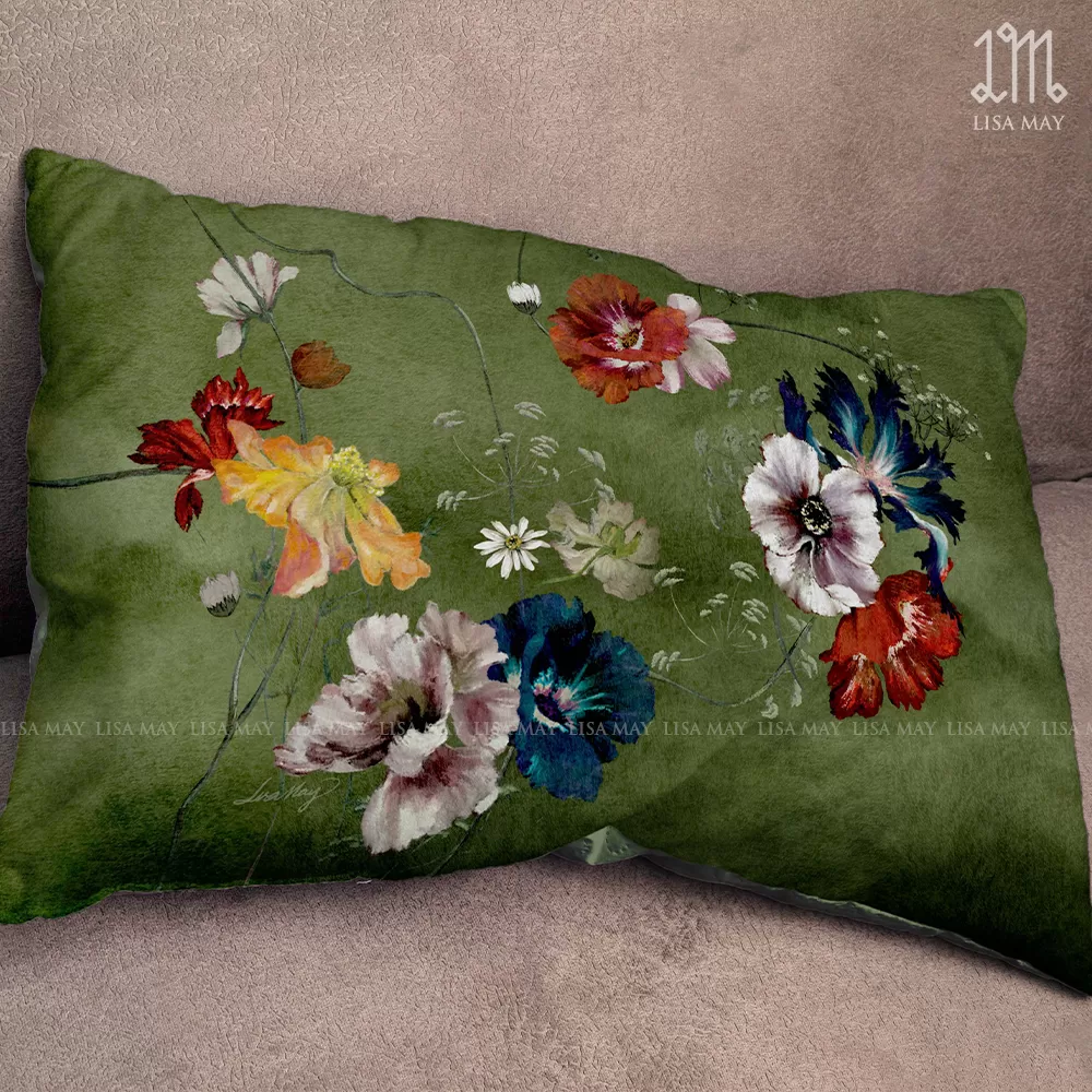 Gối chữ nhật thiết kế họa tiết hoa đồng nội (DG-DNd35x55)