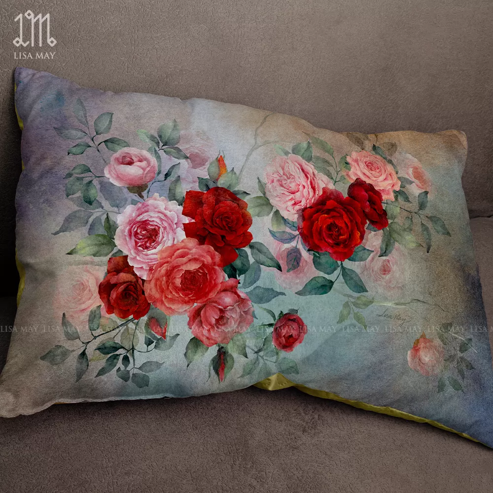 Gối chữ nhật thiết kế họa tiết hoa hồng (DG-HH01e)