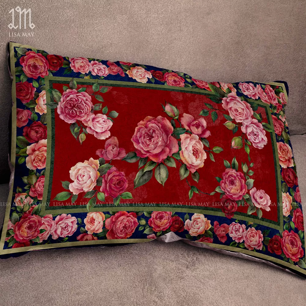 Gối chữ nhật thiết kế họa tiết hoa hồng (DG-HH10b)