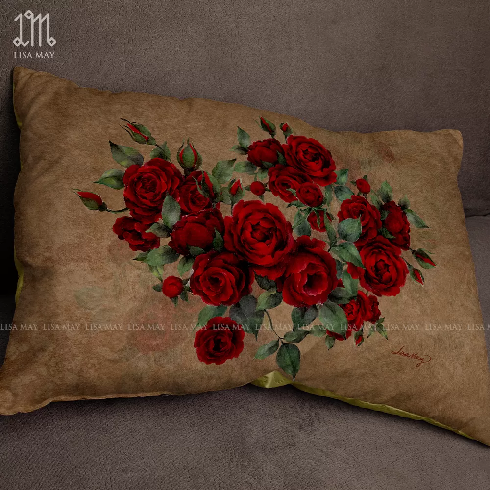 Gối chữ nhật thiết kế họa tiết hoa hồng (DG-HH11a)