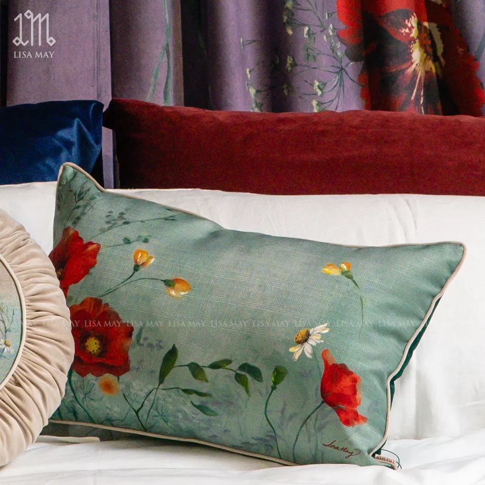 Gối chữ nhật thiết kế họa tiết hoa đồng nội (DG-DN01a)