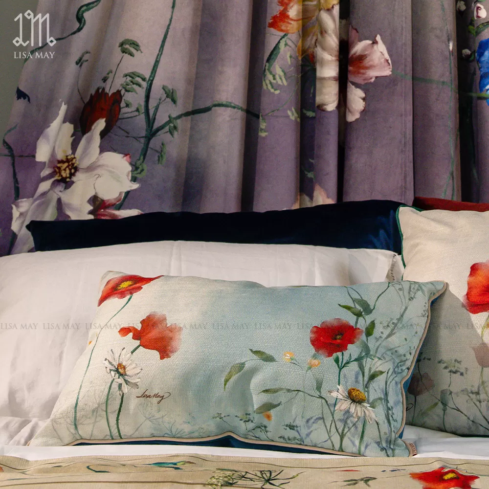 Gối chữ nhật thiết kế họa tiết hoa đồng nội (DG-DN01c)