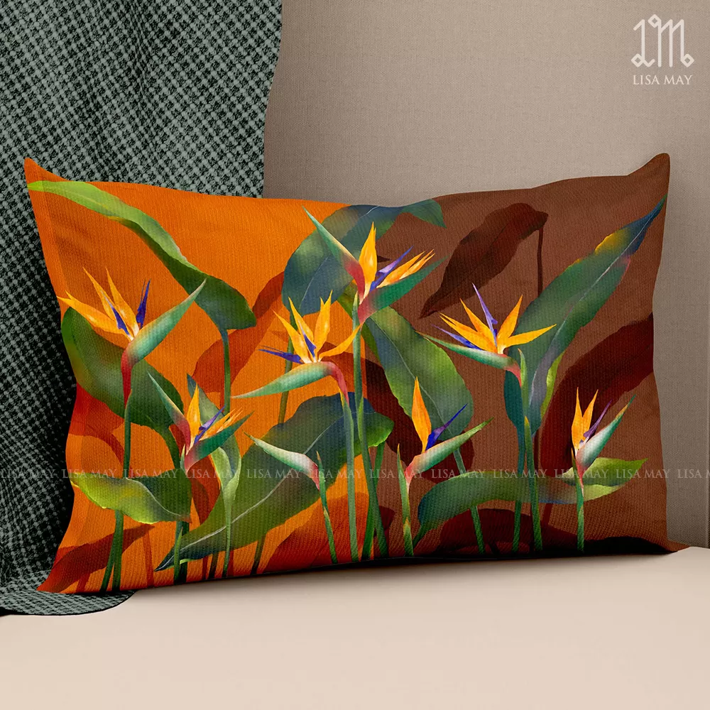 Gối chữ nhật thiết kế họa tiết hoa thiên điểu (DG-TD01c)