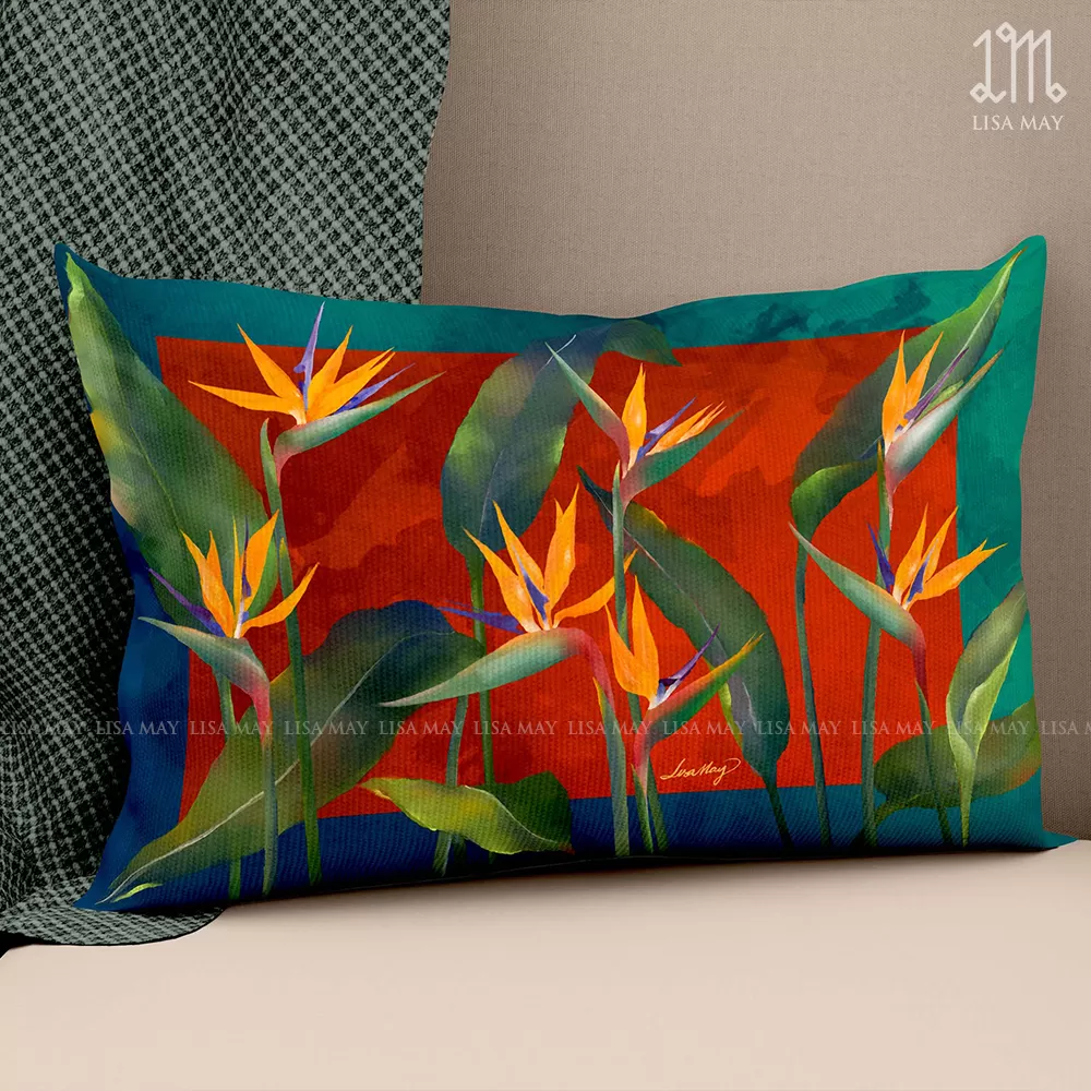 Gối chữ nhật thiết kế họa tiết hoa thiên điểu (DG-TD01a)