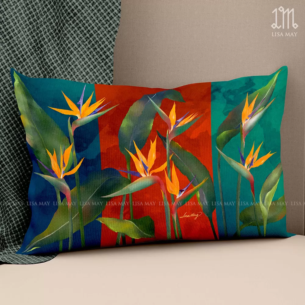 Gối chữ nhật thiết kế họa tiết hoa thiên điểu (DG-TD01b)