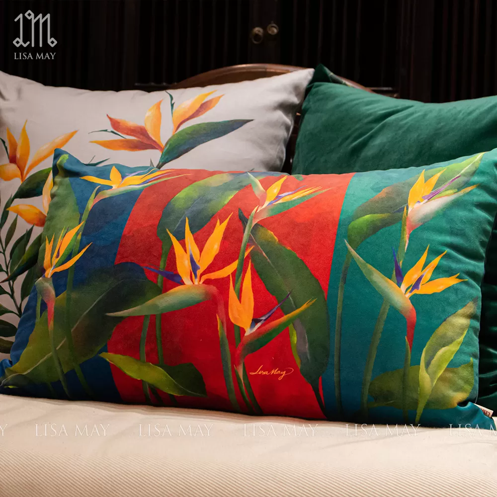 Gối chữ nhật thiết kế họa tiết hoa thiên điểu (DG-TD01b)