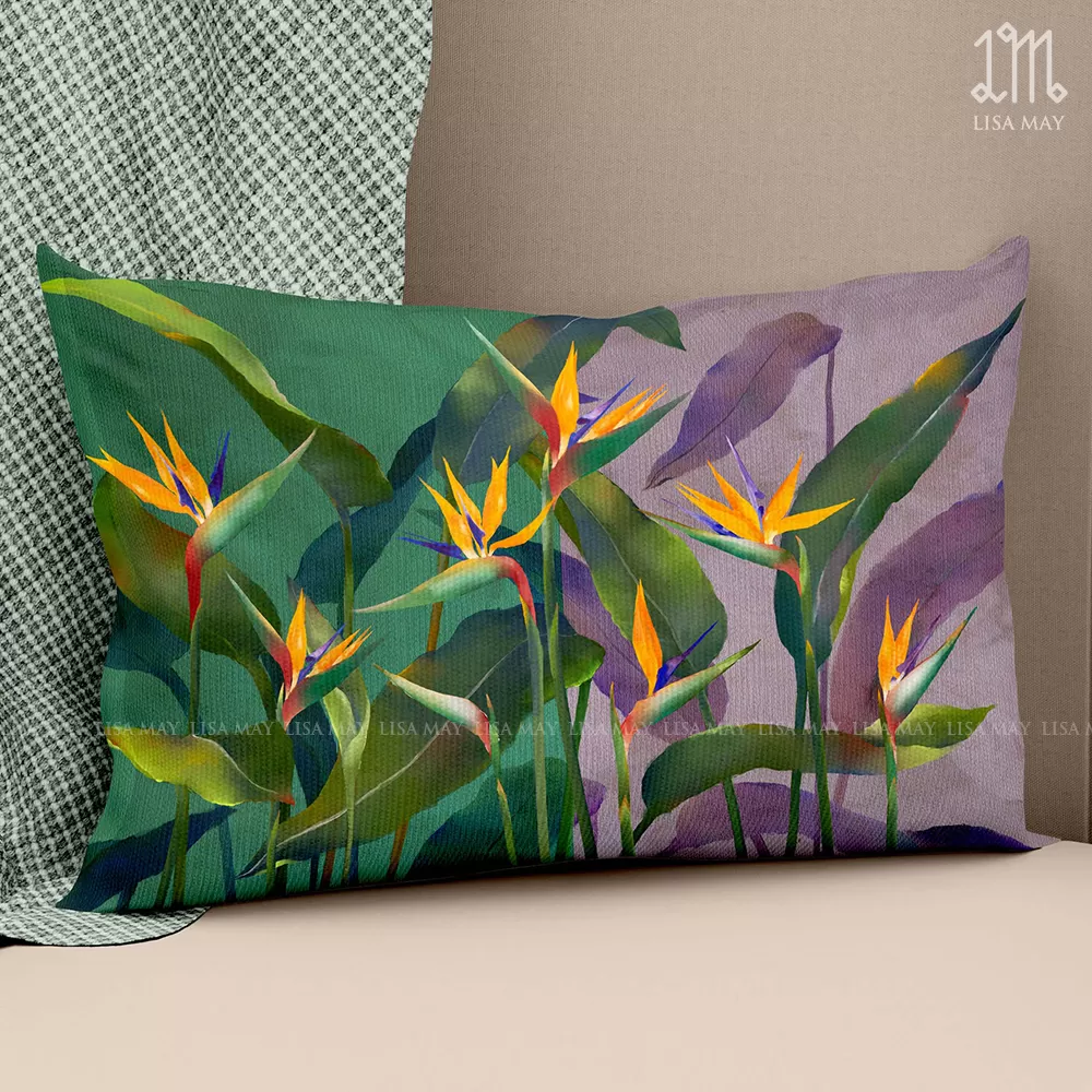 Gối chữ nhật thiết kế họa tiết hoa thiên điểu (DG-TD01e)