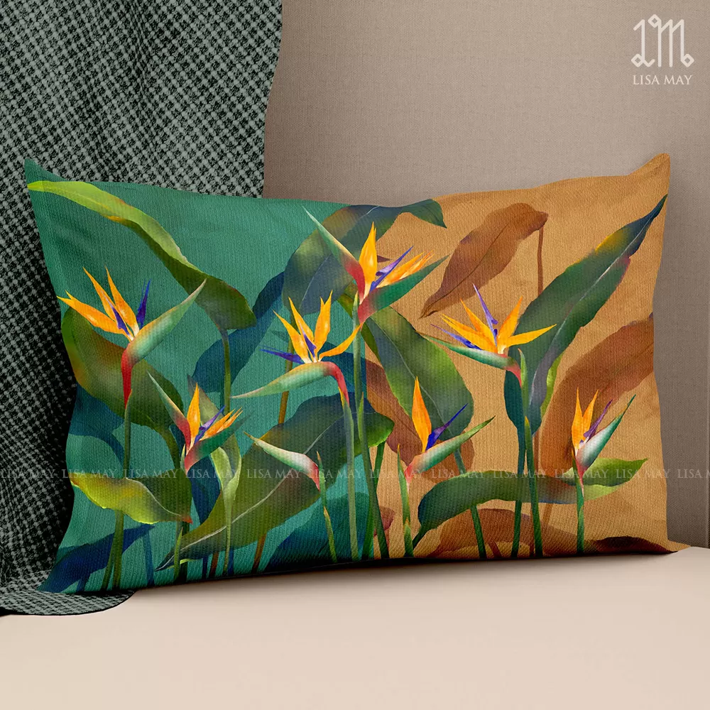 Gối chữ nhật thiết kế họa tiết hoa thiên điểu (DG-TD01d)