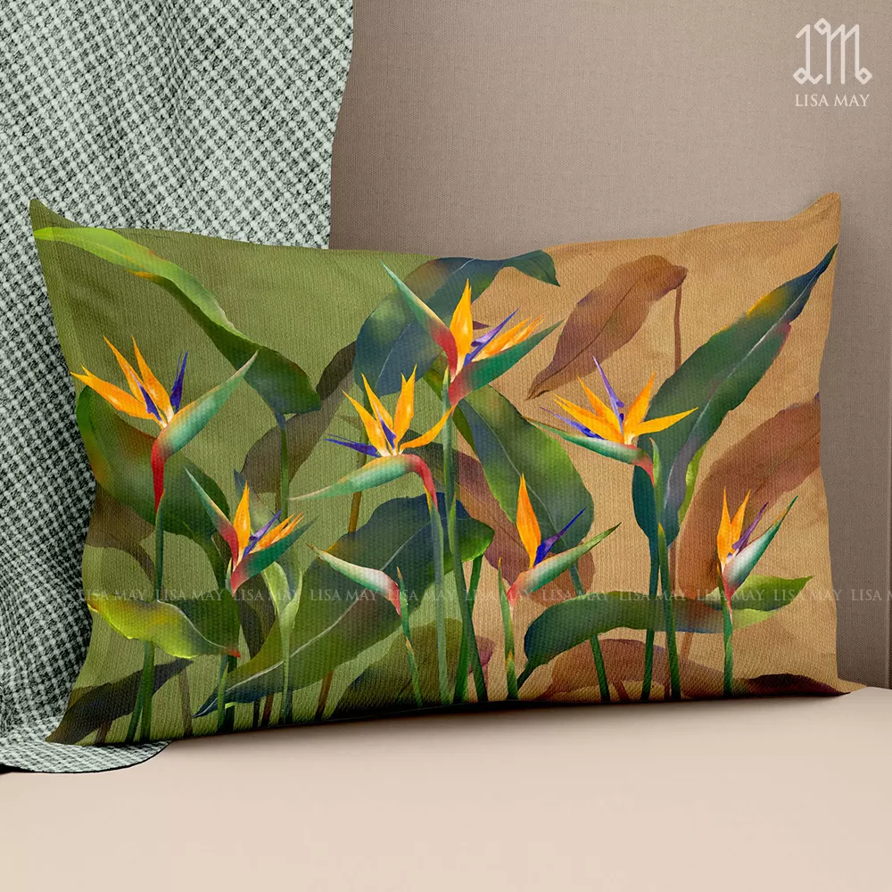 Gối chữ nhật thiết kế họa tiết hoa thiên điểu (DG-TD01f)