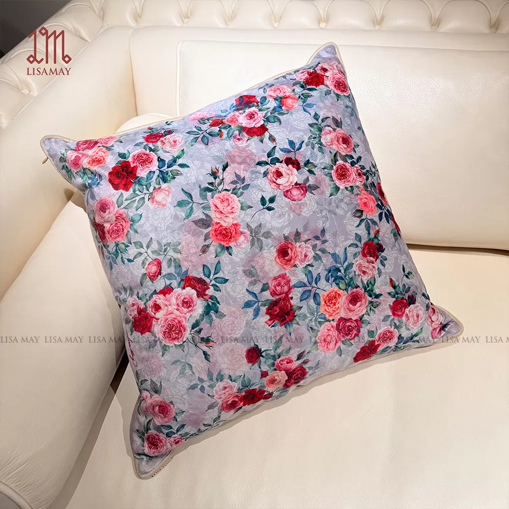 Gối vuông thiết kế họa tiết hoa hồng (DG-HH17)