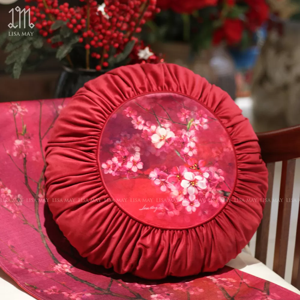 Gối tròn thiết kế họa tiết hoa đào (DG-HD5b)
