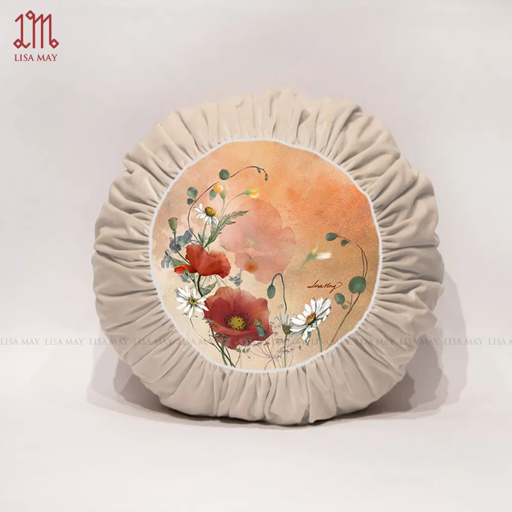 Gối tròn thiết kế họa tiết hoa đồng nội đáp nhung (DG-DN01j)