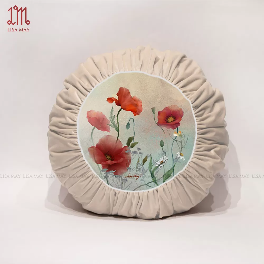 Gối tròn thiết kế họa tiết hoa đồng nội đáp nhung (DG-DN01h)