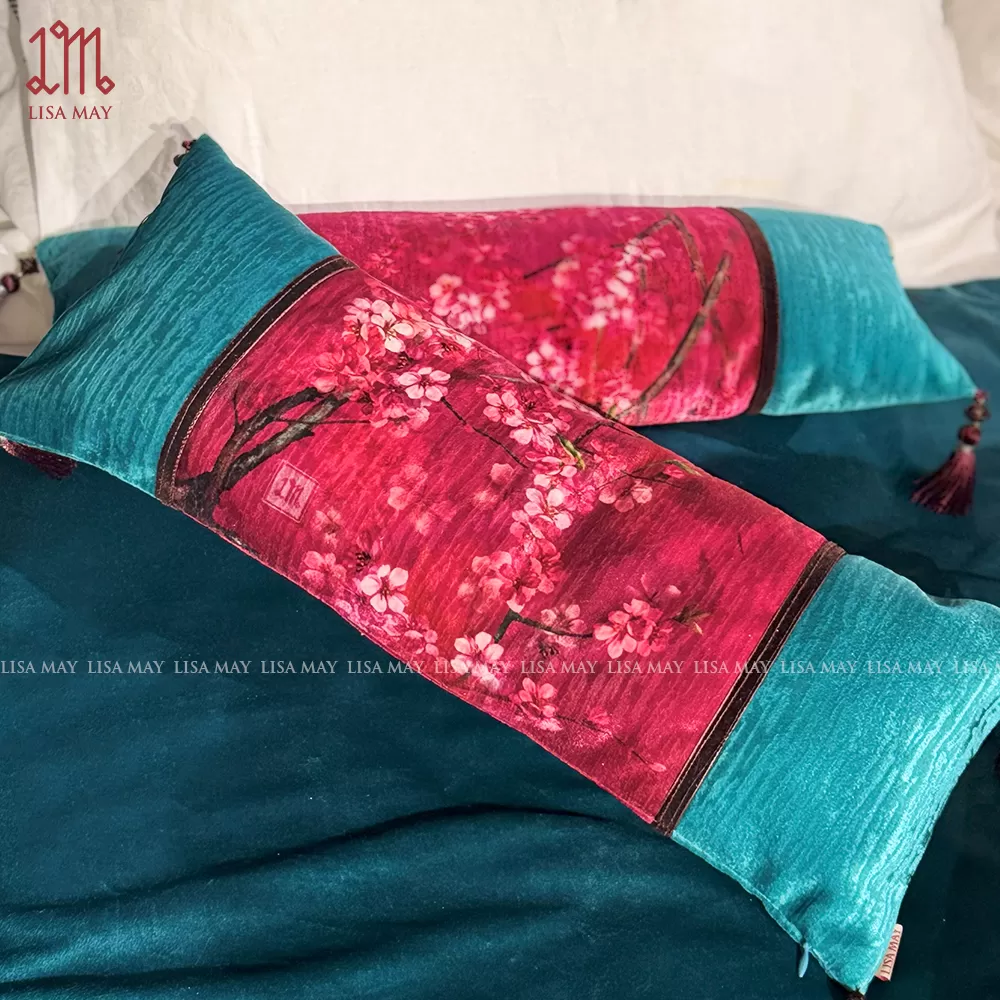 Gối trụ thiết kế họa tiết hoa đào (DG-HD8a)