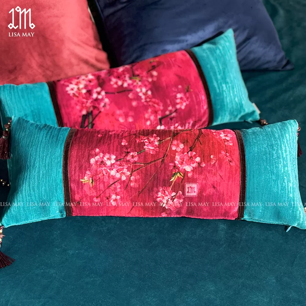 Gối trụ thiết kế họa tiết hoa đào (DG-HD8b)