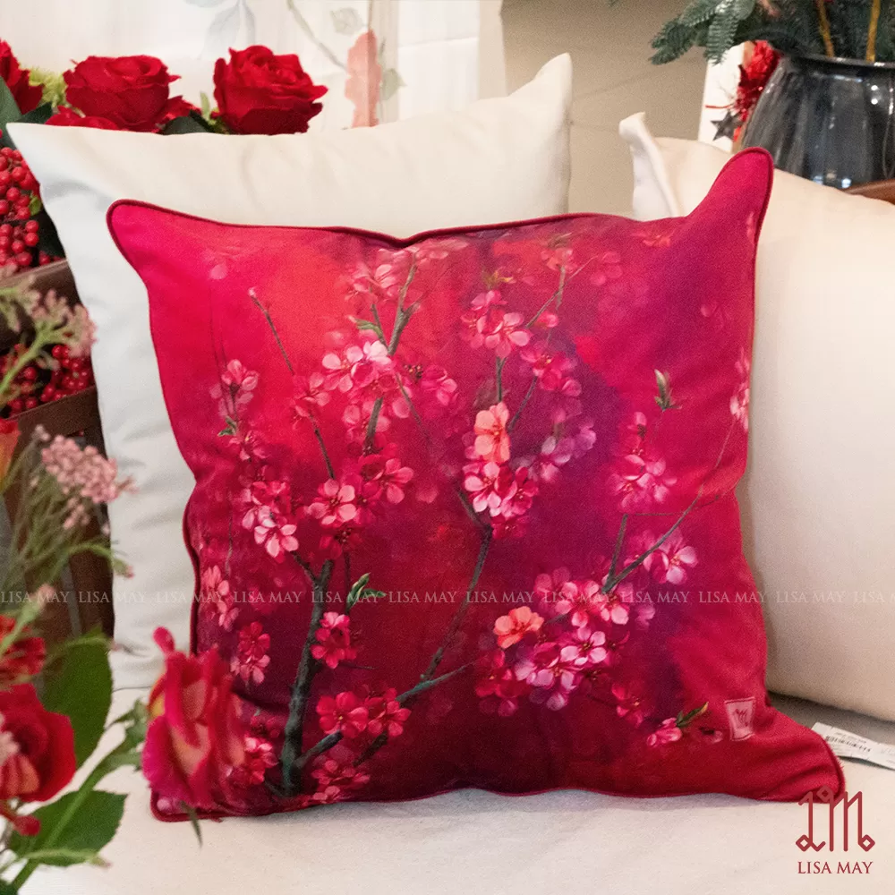 Gối vuông thiết kế họa tiết hoa đào (DG-HD2b)