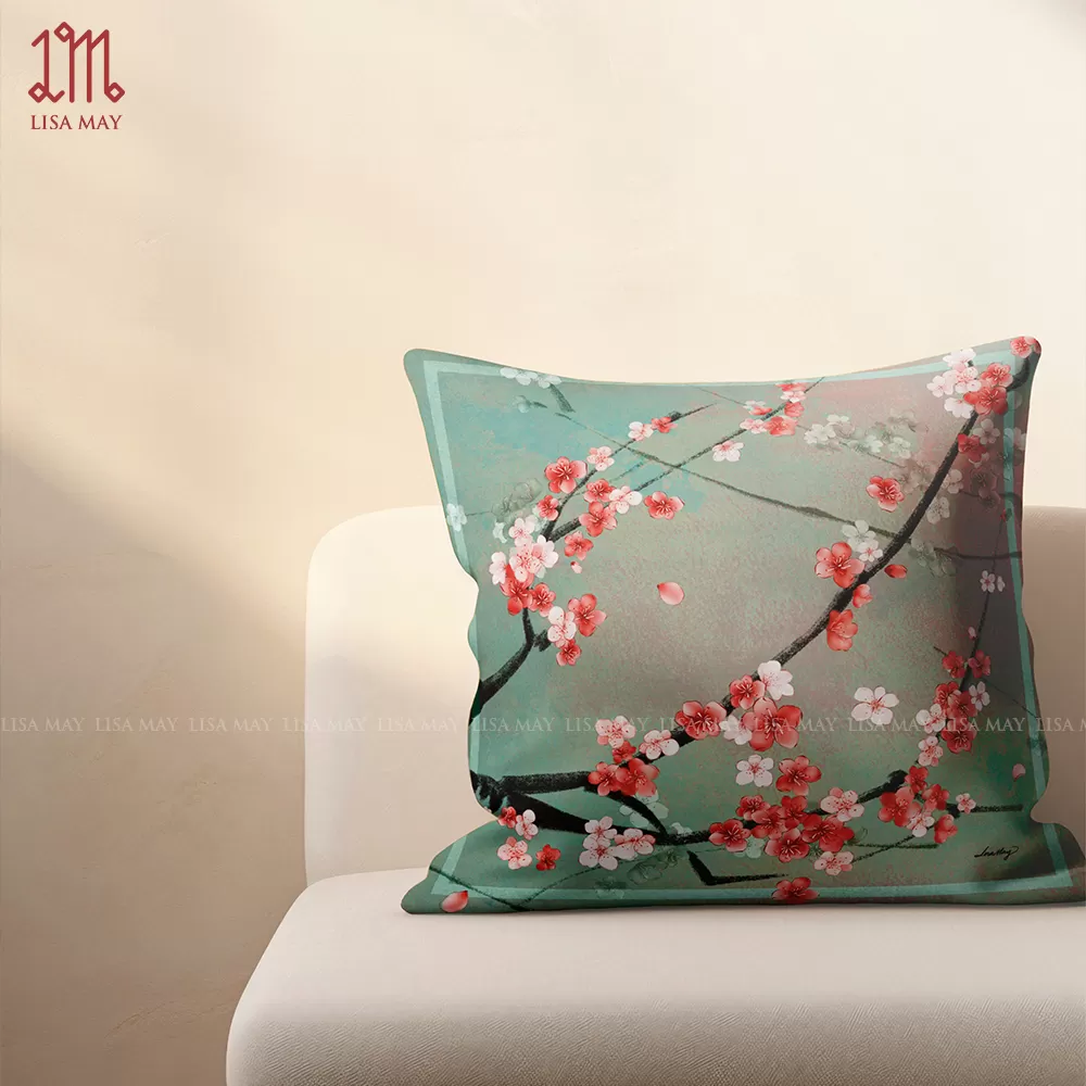 Gối vuông thiết kế họa tiết hoa đào (DG-HD02a)