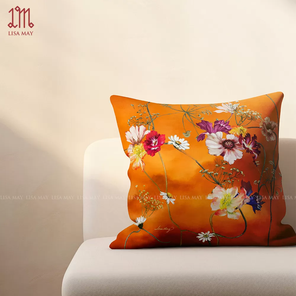 Gối vuông thiết kế họa tiết hoa đồng nội (DG-DN04a)