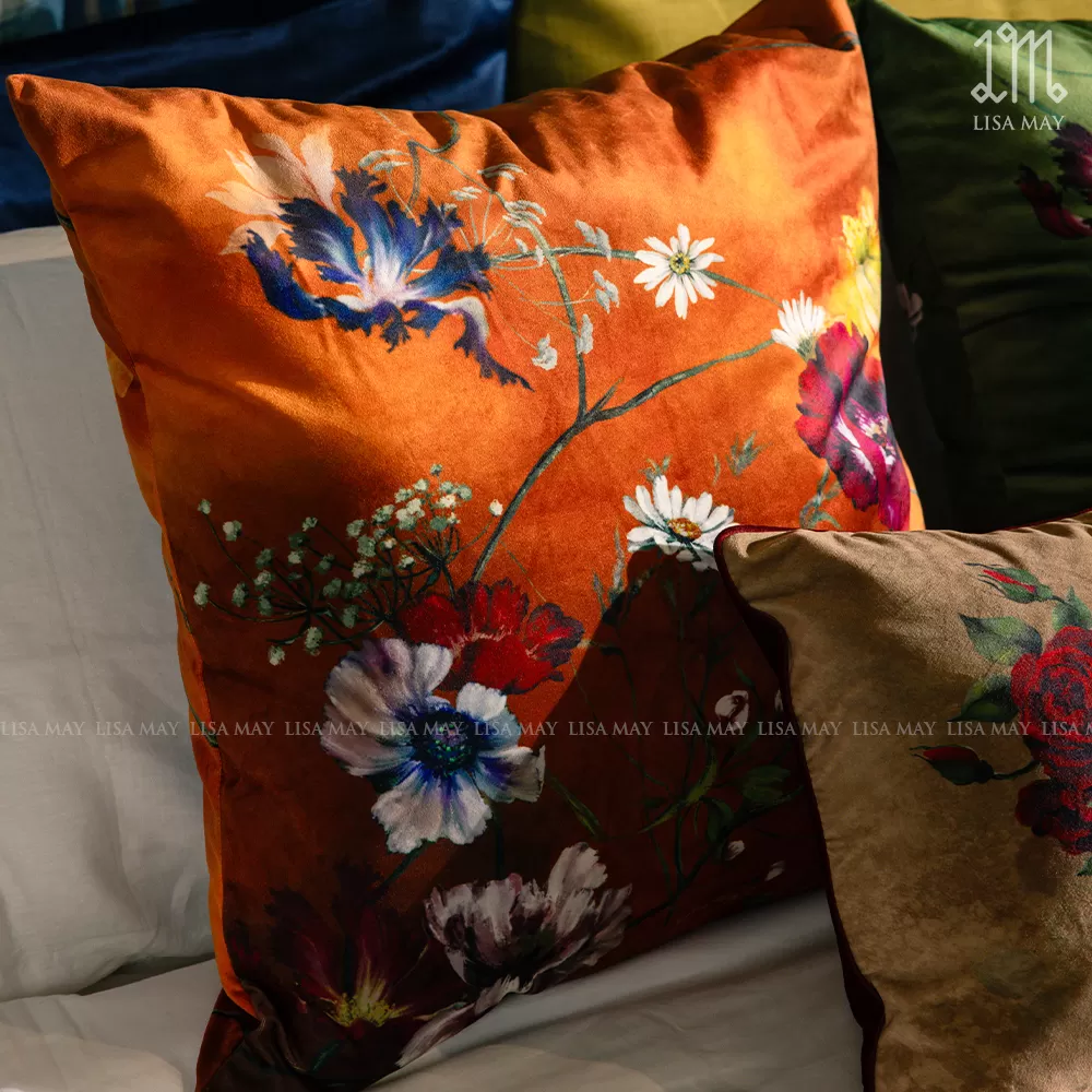 Gối vuông thiết kế họa tiết hoa đồng nội (DG-DN04a)