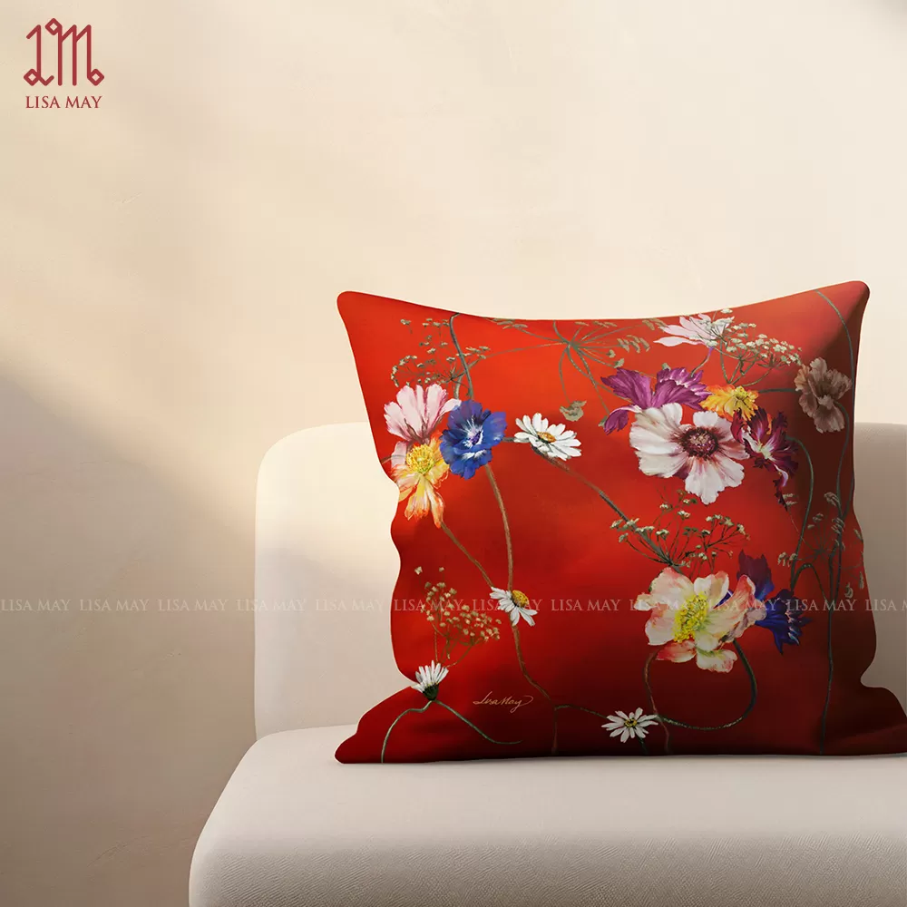 Gối vuông thiết kế họa tiết hoa đồng nội (DG-DN04d)