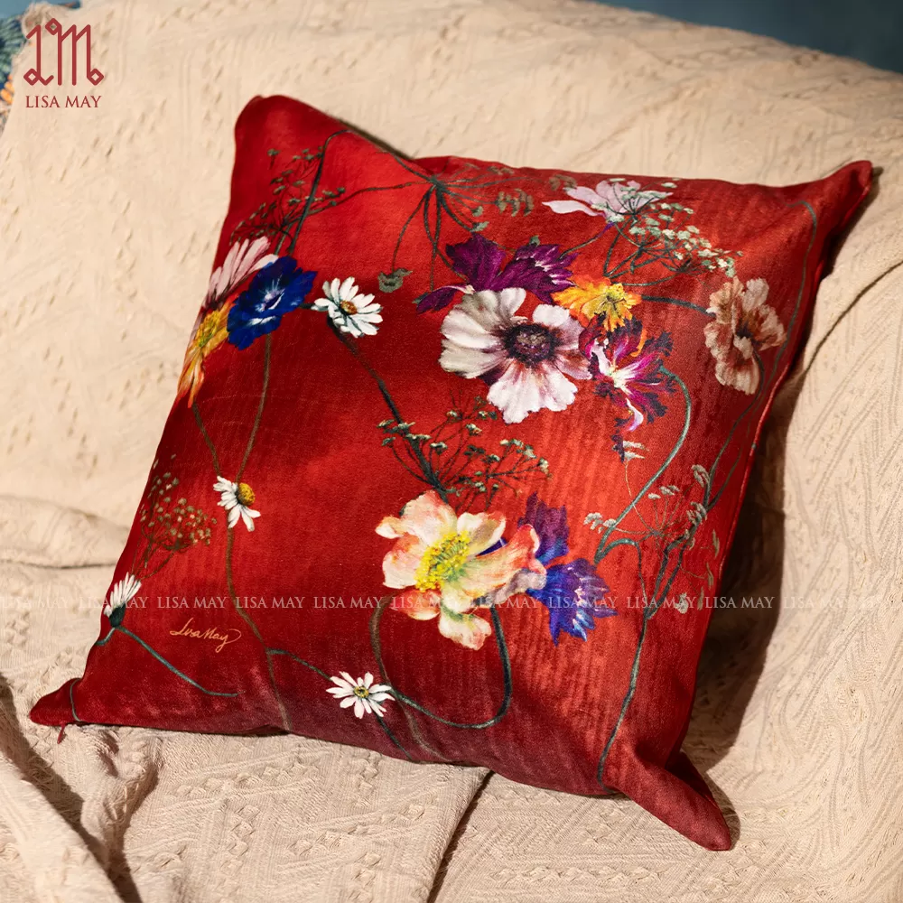 Gối vuông thiết kế họa tiết hoa đồng nội (DG-DN04d)