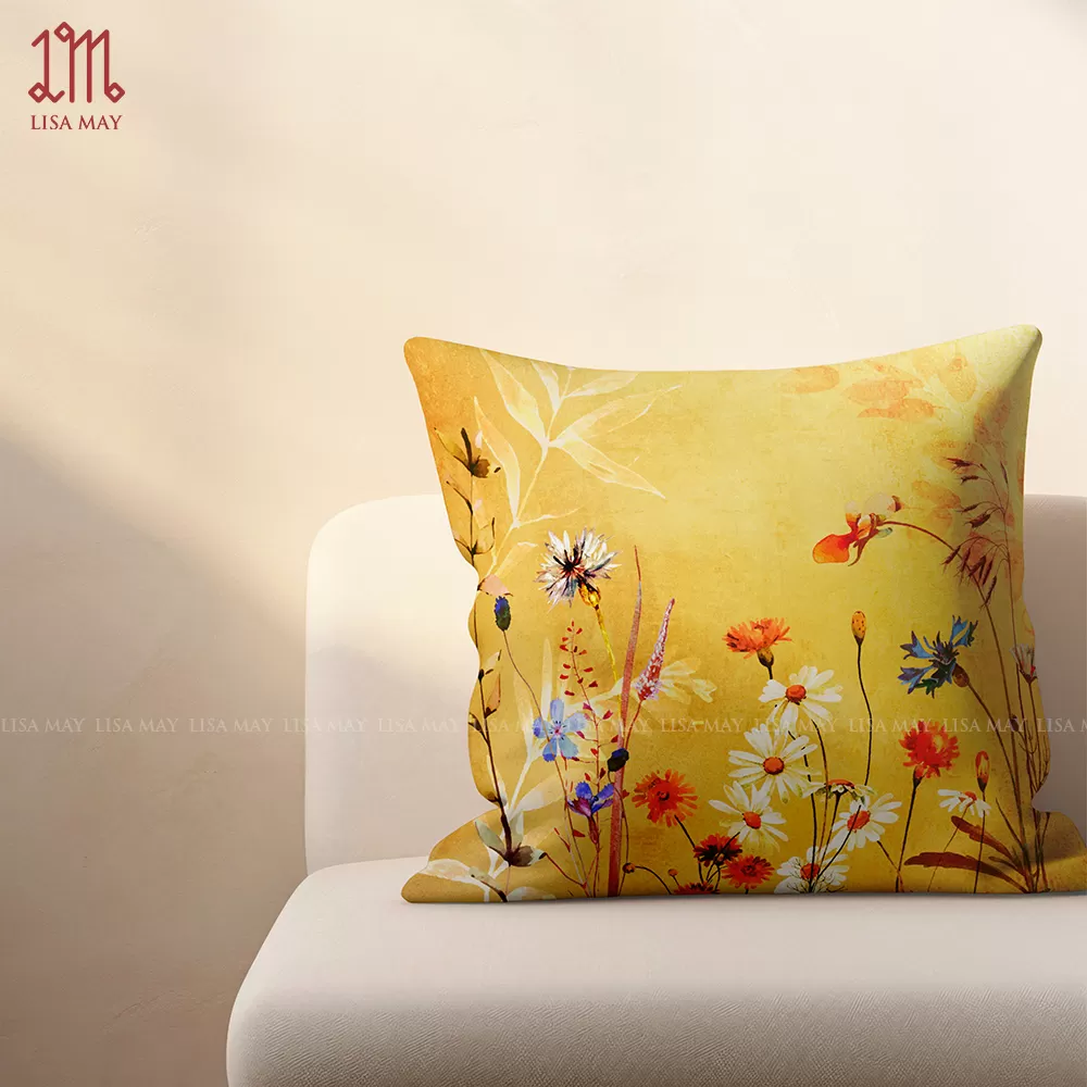 Gối vuông thiết kế họa tiết hoa đồng nội (DG-DN01b)