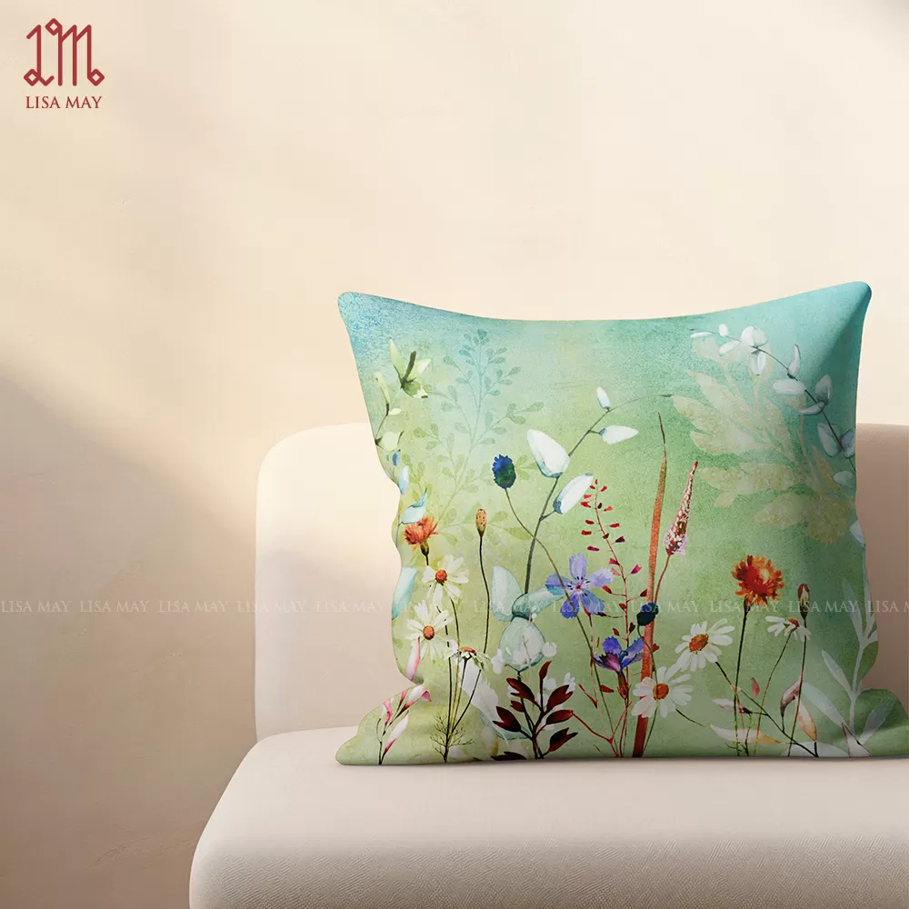 Gối vuông thiết kế họa tiết hoa đồng nội (DG-DN02b)