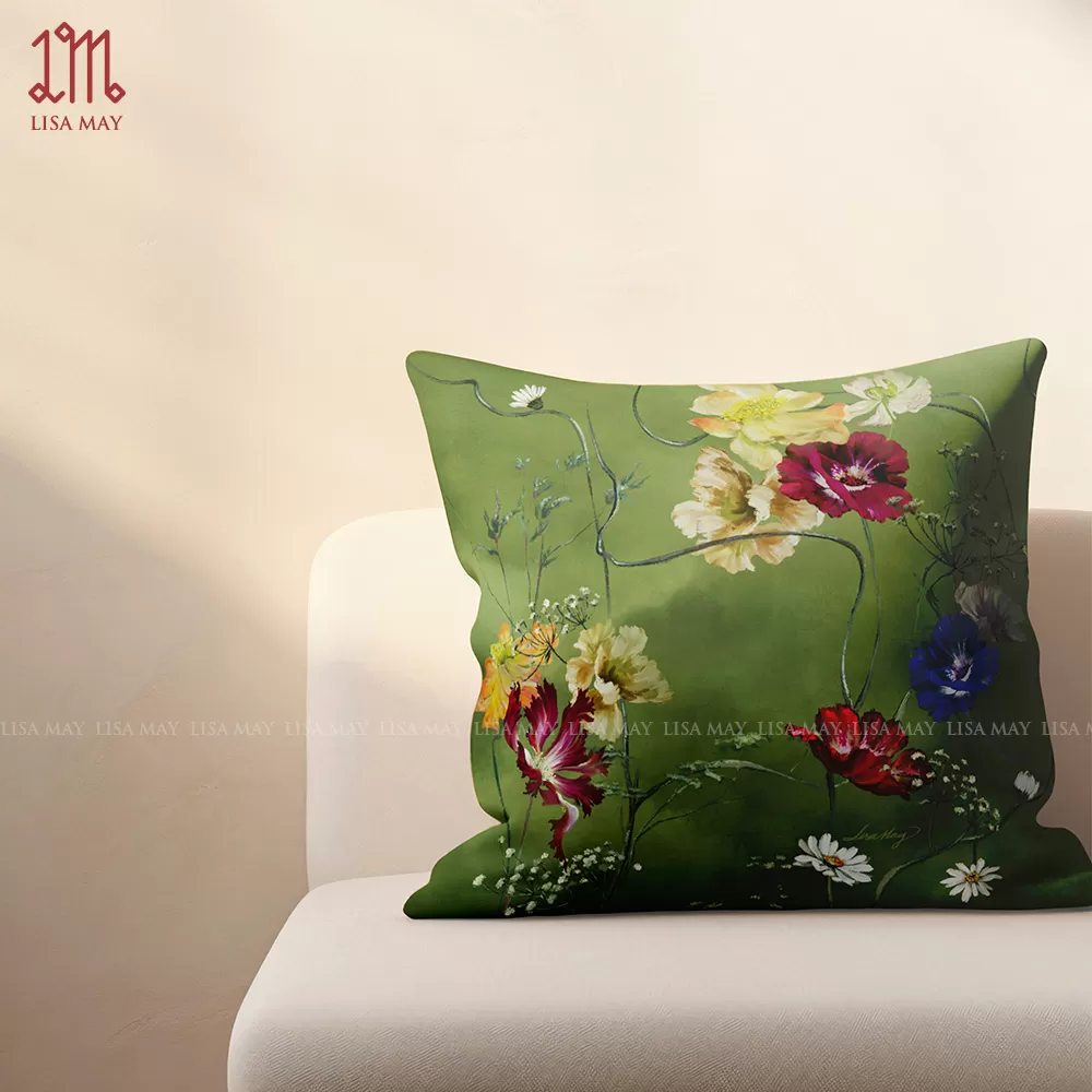 Gối vuông thiết kế họa tiết hoa đồng nội (DG-DN04c)