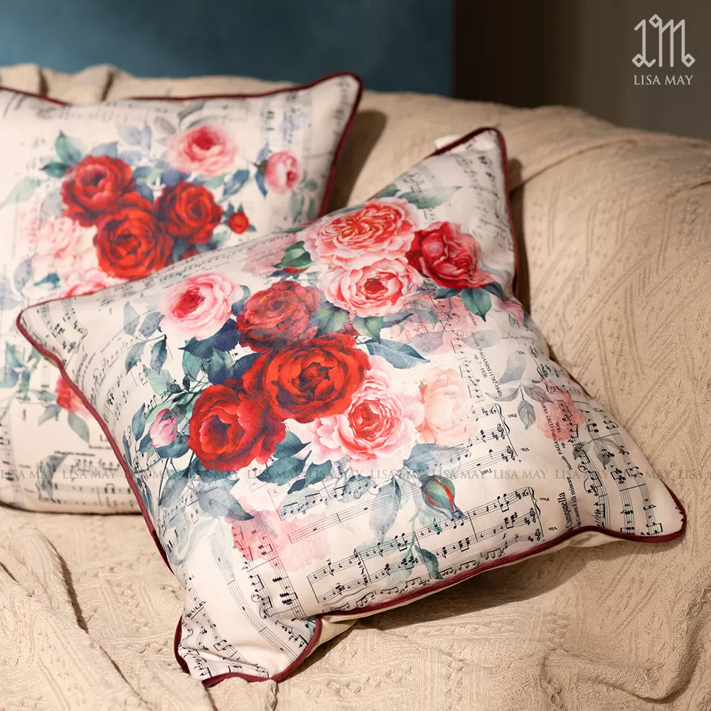 Gối vuông thiết kế họa tiết hoa hồng (DG-HH05a)
