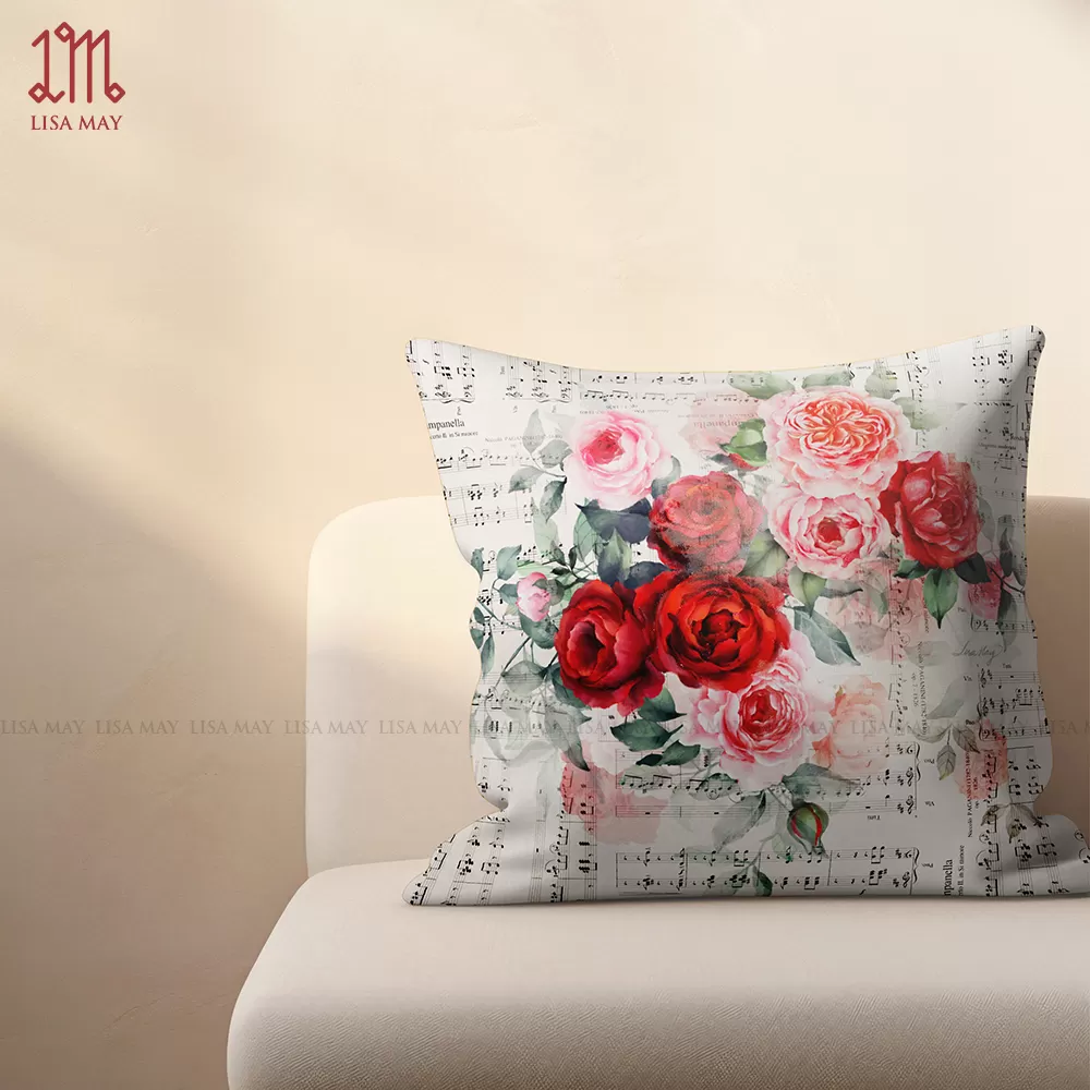 Gối vuông thiết kế họa tiết hoa hồng (DG-HH05a)