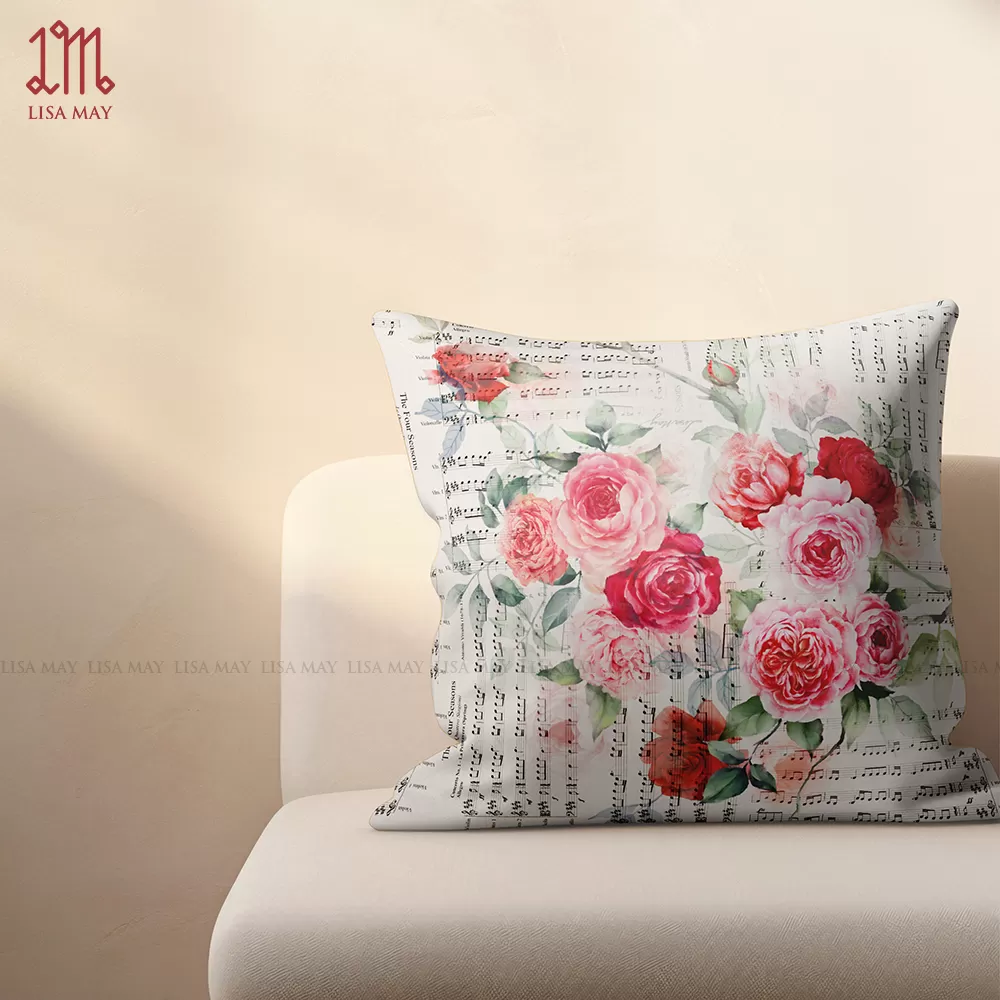 Gối vuông thiết kế họa tiết hoa hồng (DG-HH05b)