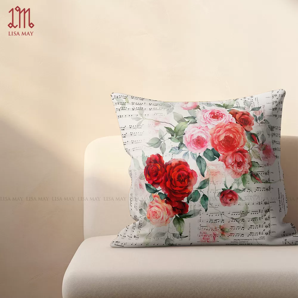 Gối vuông thiết kế họa tiết hoa hồng (DG-HH05c)