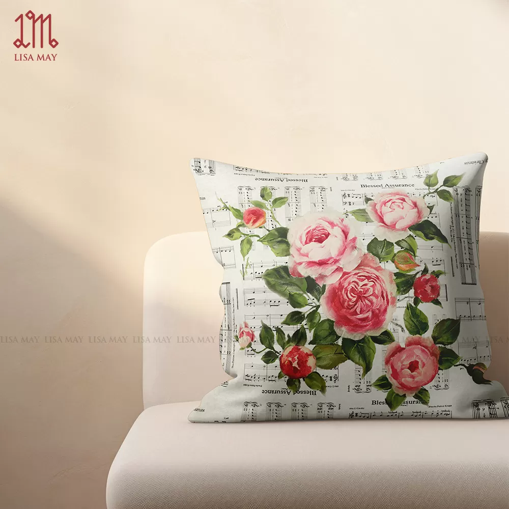 Gối vuông thiết kế họa tiết hoa hồng (DG-HH05f)