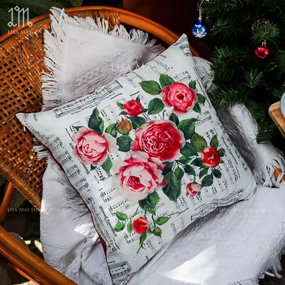 Gối vuông thiết kế họa tiết hoa hồng (DG-HH05f)