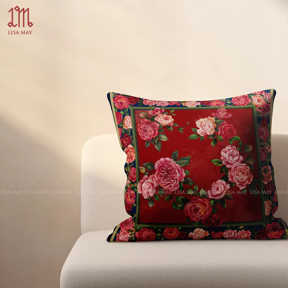 Gối vuông thiết kế họa tiết hoa hồng (DG-HH10a)