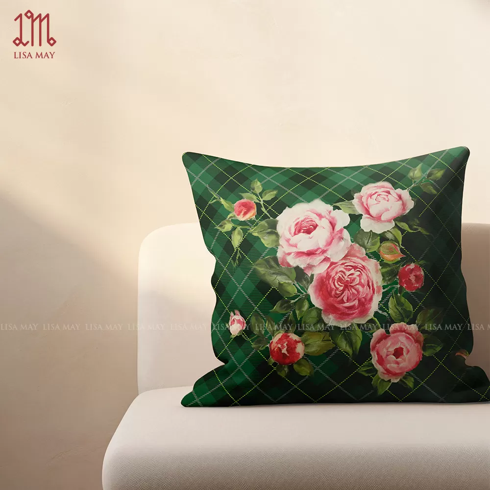 Gối vuông thiết kế họa tiết hoa hồng (DG-HH02b)