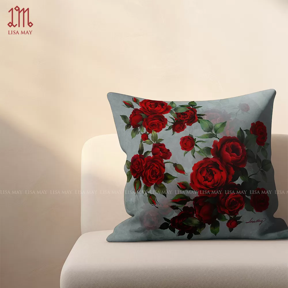 Gối vuông thiết kế họa tiết hoa hồng (DG-HH012a)