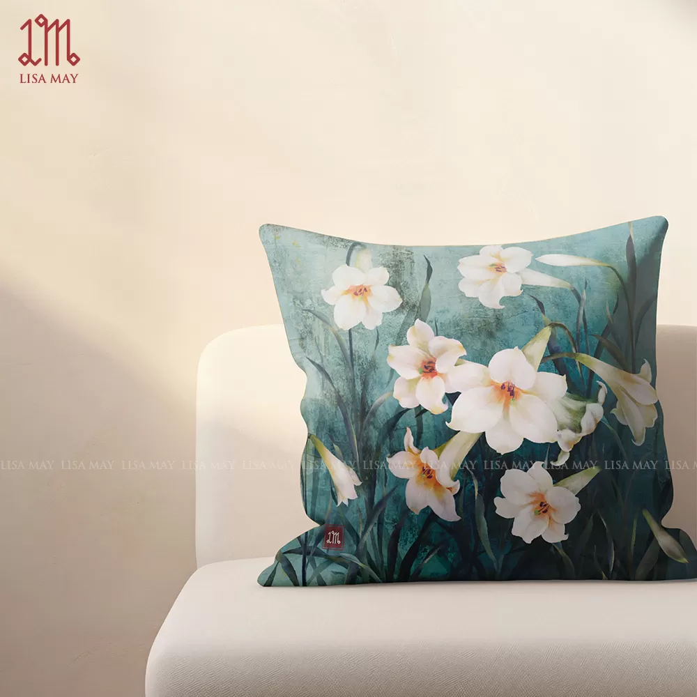 Gối vuông thiết kế họa tiết hoa loa kèn (DG-LK03g)