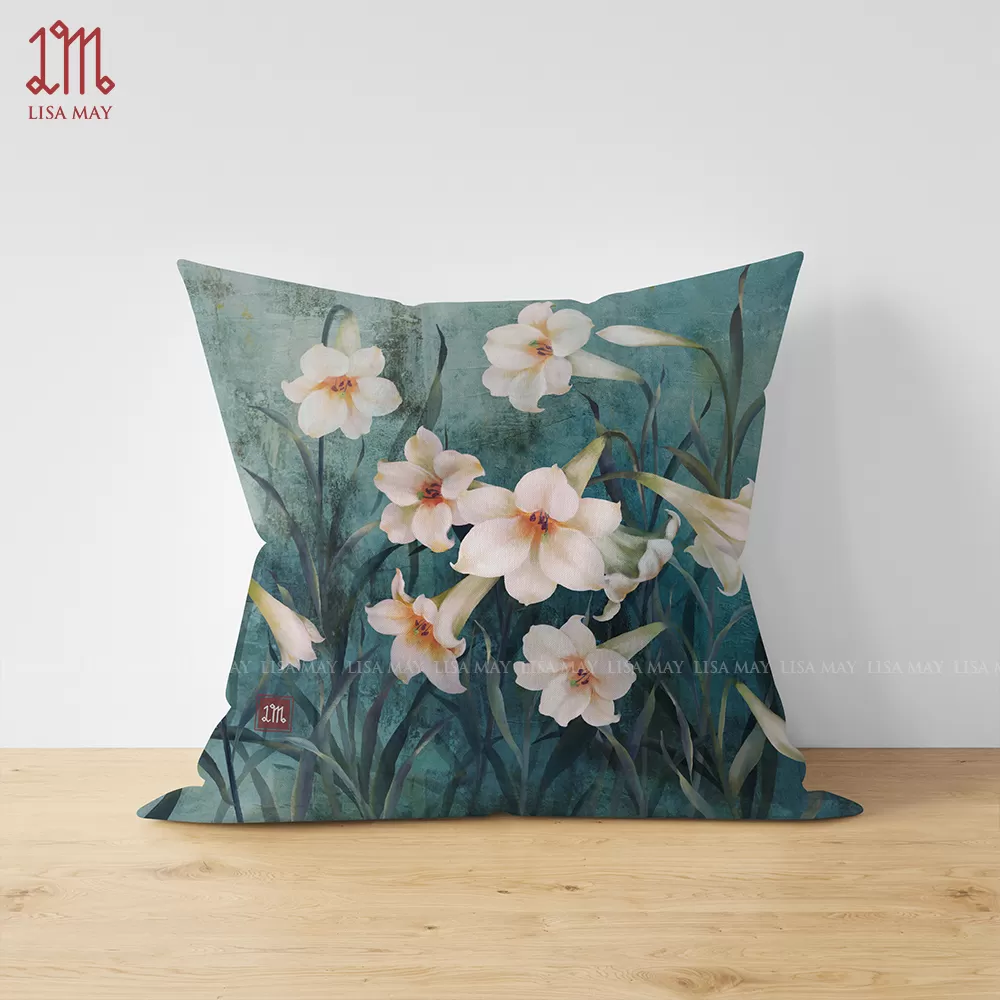 Gối vuông thiết kế họa tiết hoa loa kèn (DG-LK03g)