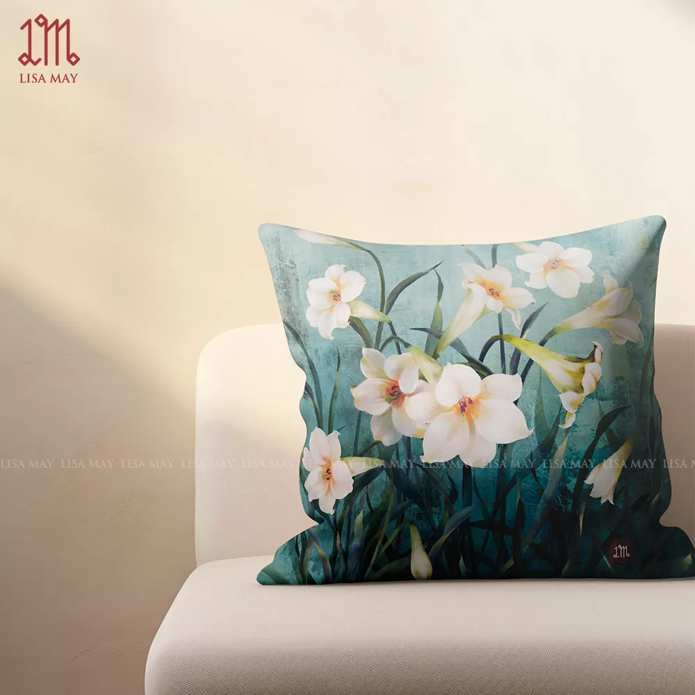 Gối vuông thiết kế họa tiết hoa loa kèn (DG-LK03n)