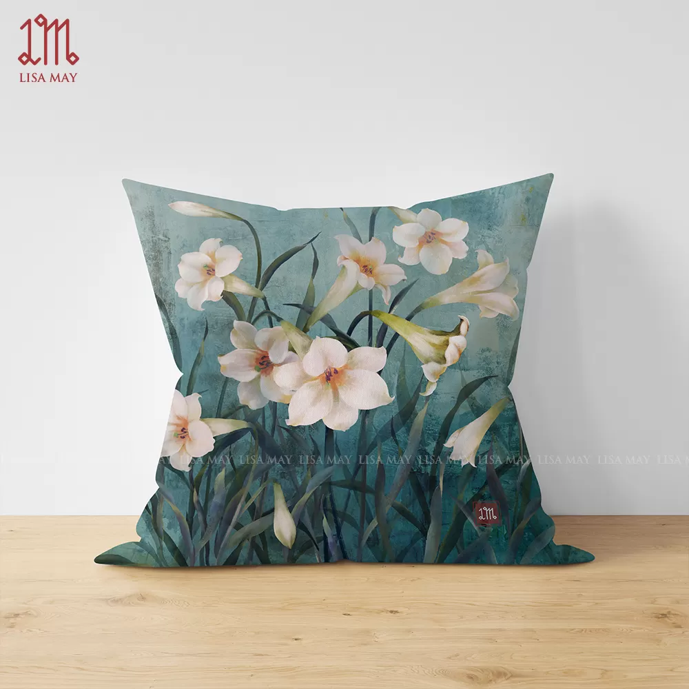 Gối vuông thiết kế họa tiết hoa loa kèn (DG-LK03n)