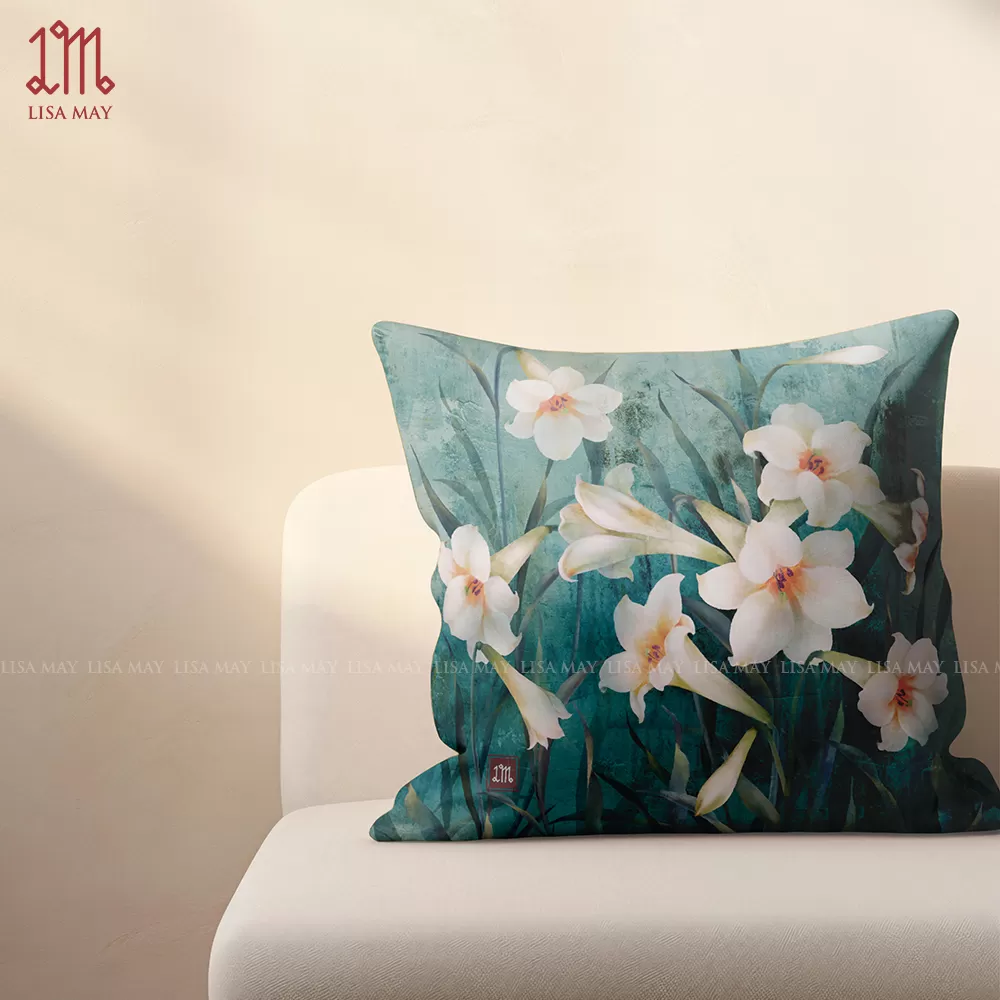 Gối vuông thiết kế họa tiết hoa loa kèn (DG-LK03t)