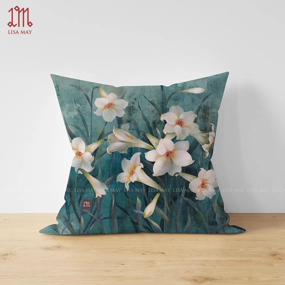 Gối vuông thiết kế họa tiết hoa loa kèn (DG-LK03t)