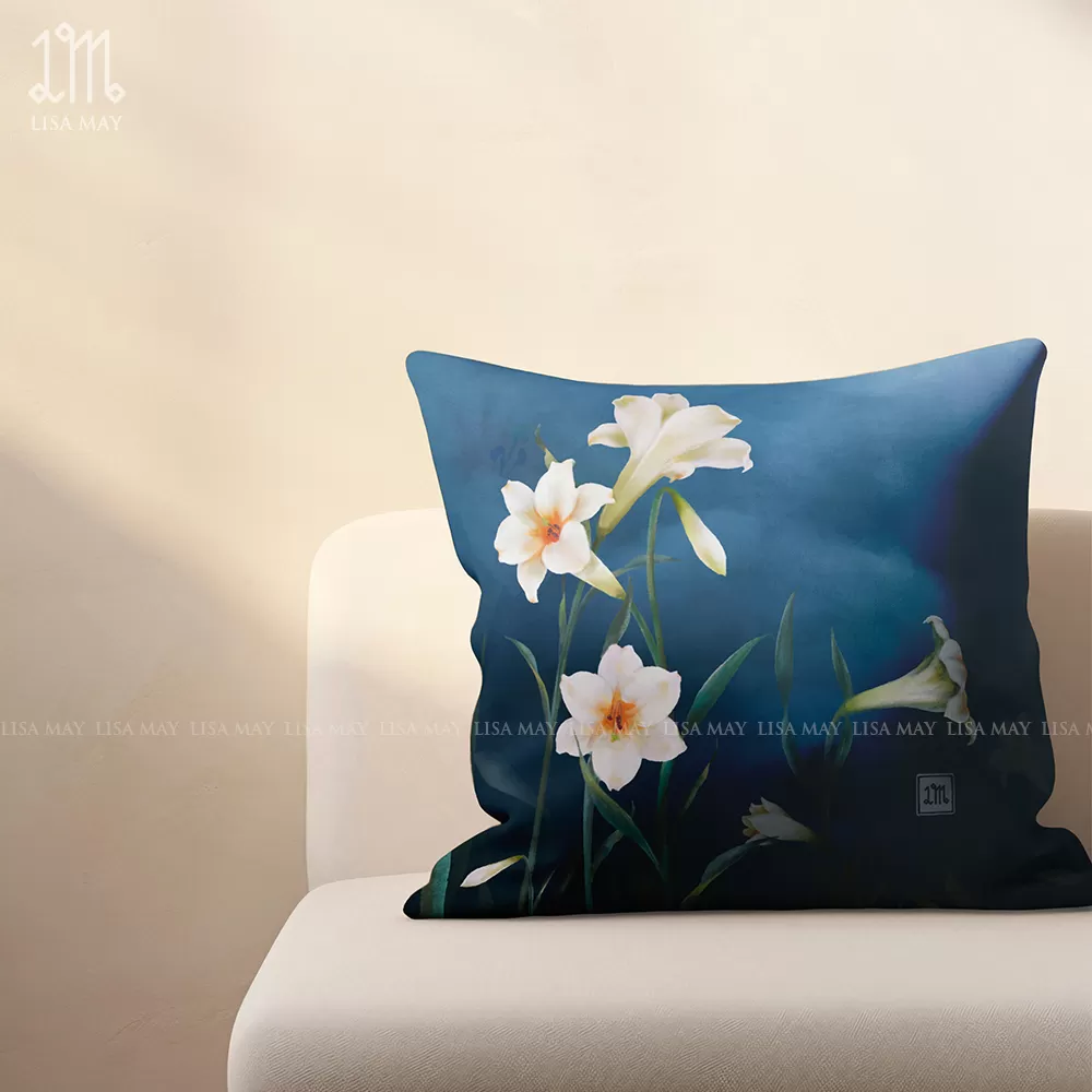 Gối vuông thiết kế họa tiết hoa loa kèn (DG-LK04b)