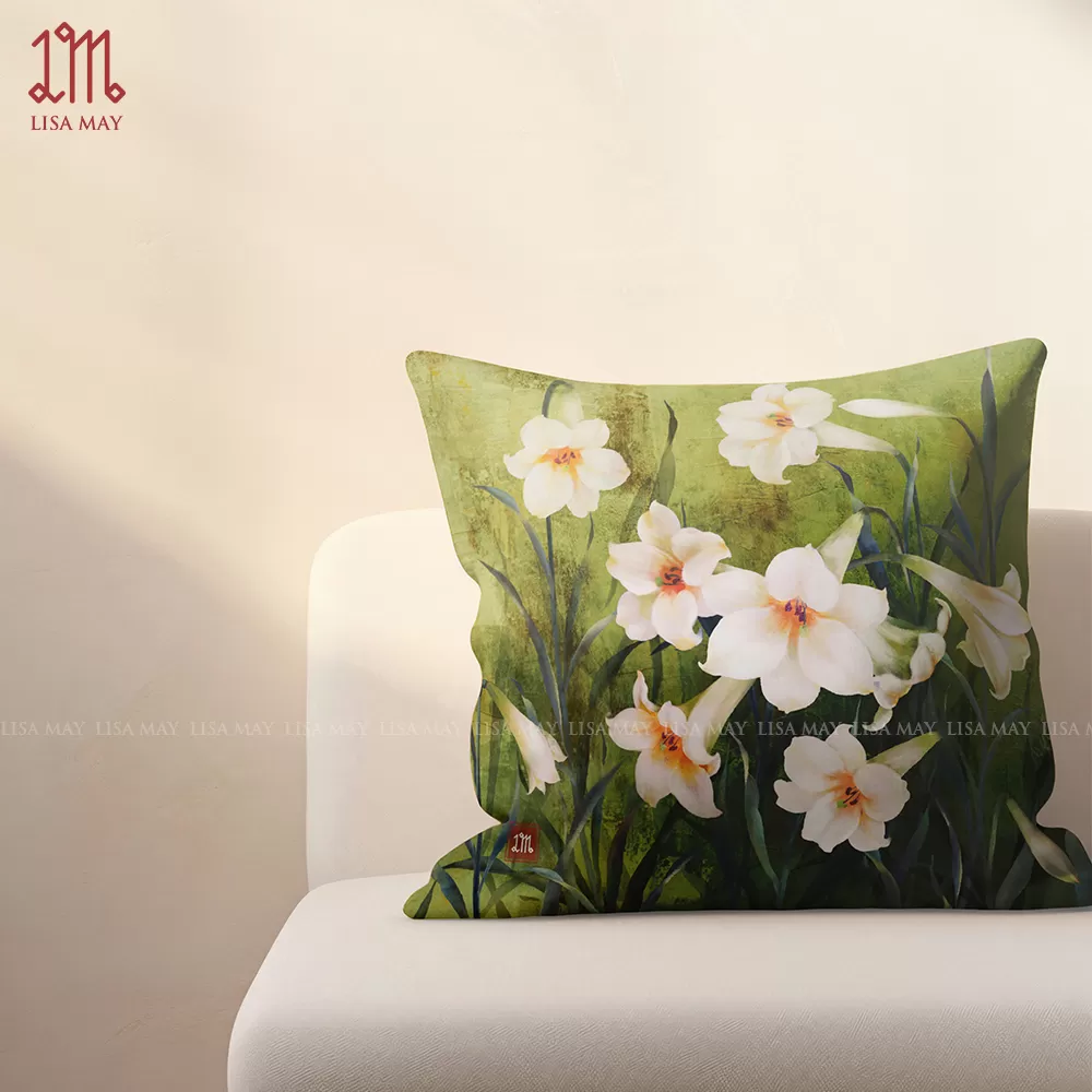 Gối vuông thiết kế họa tiết hoa loa kèn (DG-LK03f)