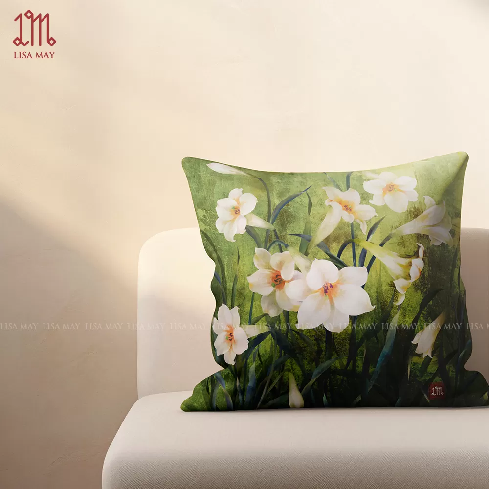 Gối vuông thiết kế họa tiết hoa loa kèn (DG-LK03m)