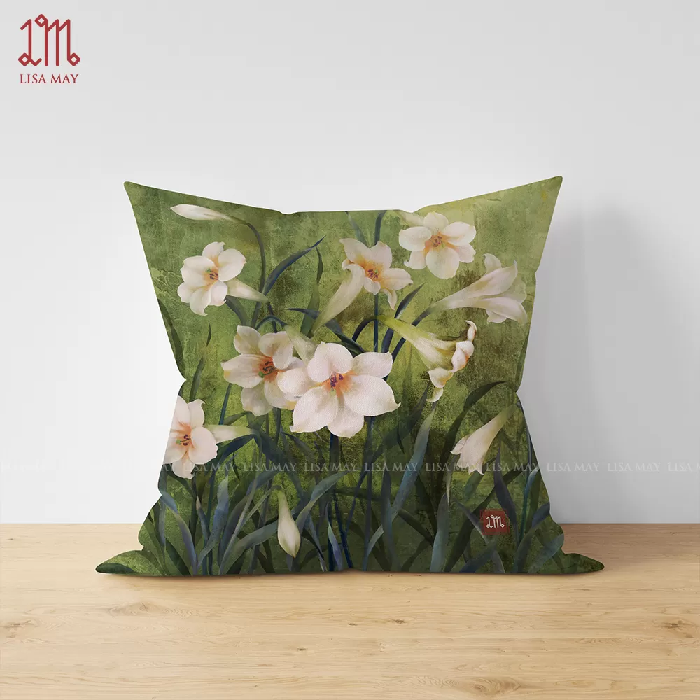 Gối vuông thiết kế họa tiết hoa loa kèn (DG-LK03m)