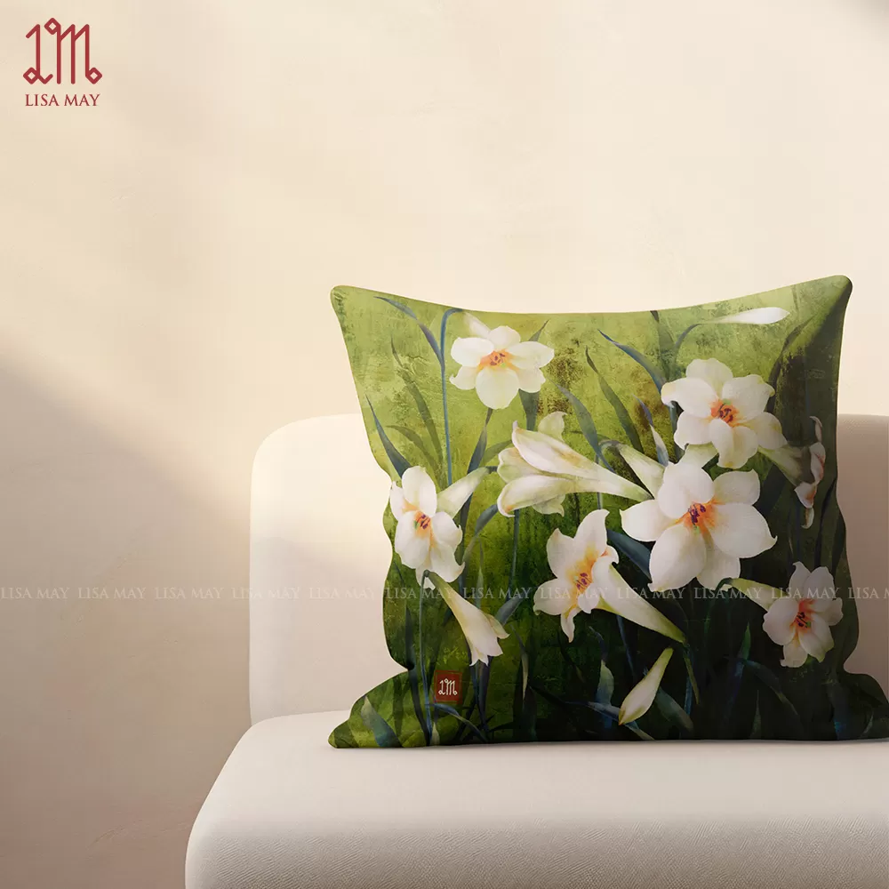 Gối vuông thiết kế họa tiết hoa loa kèn (DG-LK03s)