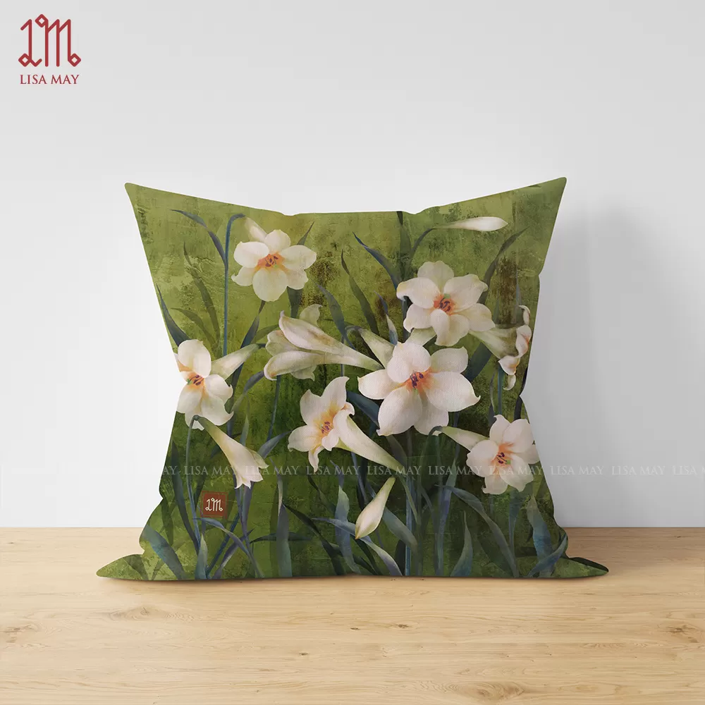 Gối vuông thiết kế họa tiết hoa loa kèn (DG-LK03s)