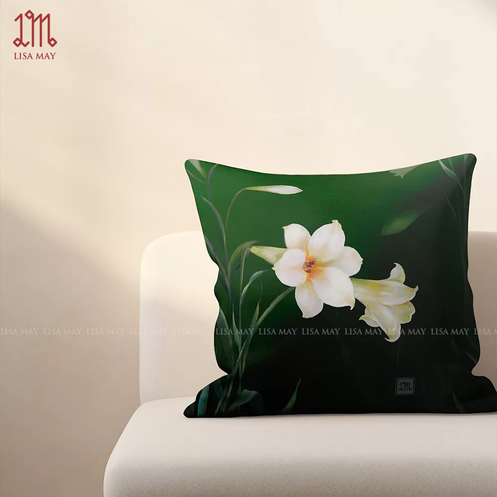Gối vuông thiết kế họa tiết hoa loa kèn (DG-LK04a)